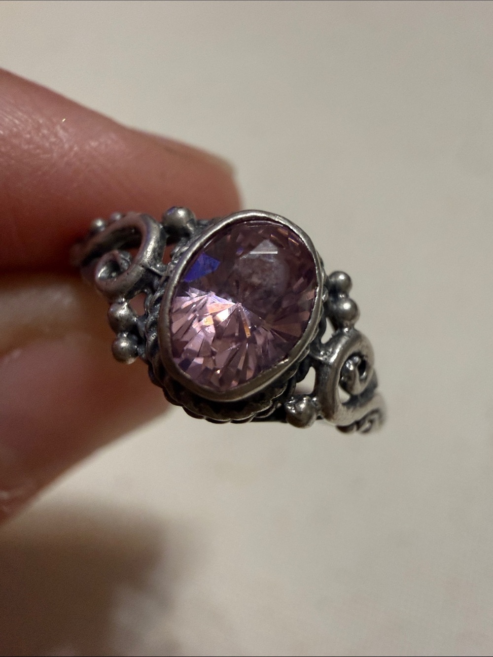 Sterling Silver 925 Filigree Ring with Pink Gemstone Crystal size 4.75 - Picture 9 of 12